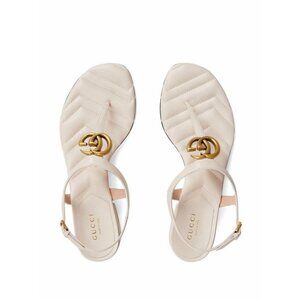 NEW GUCCI - Doppia G Leather Thong Sandals SZ 40.5 White GG Logo